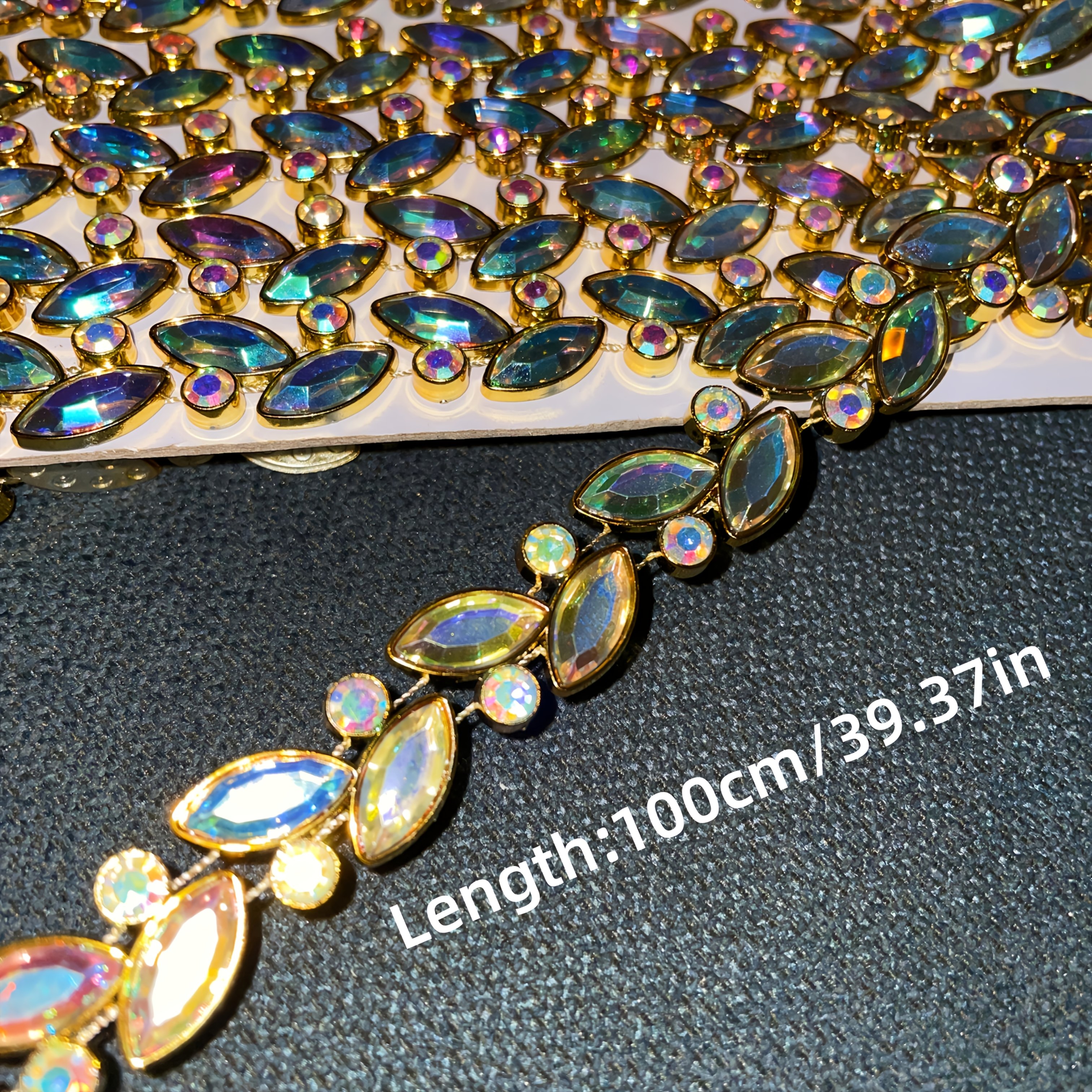 AB Luxurious Iridescent Crystal Rhinestone Chain, 100cm/149cm/225cm